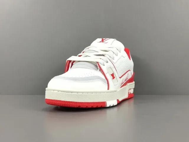 Louis Vuitton LV Trainer White Red Leather Upper Contrast Stitching And Accents Lifestyle Sneakers 15