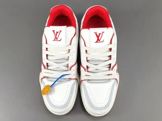 Louis Vuitton LV Trainer White Red Leather Upper Contrast Stitching And Accents Lifestyle Sneakers 16