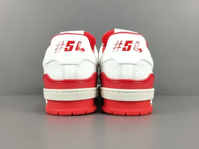 Louis Vuitton LV Trainer White Red Leather Upper Contrast Stitching And Accents Lifestyle Sneakers 17