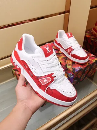 Louis Vuitton LV Trainer White Red Monogram-Print Leather Color Blocking Lifestyle Sneakers 8