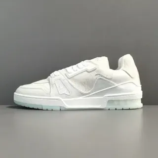 Louis Vuitton LV Trainer White Transparent Monogrammed Textile Upper Layered Leather Overlays Lifestyle Sneakers