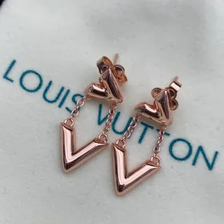Louis Vuitton LV Volt Rose Gold Geometric Chain Dangle Earrings