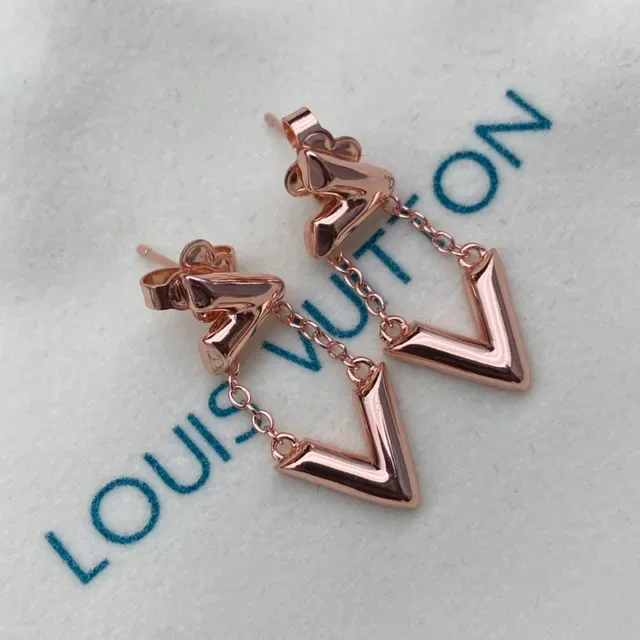 Louis Vuitton LV Volt Rose Gold Geometric Chain Dangle Earrings 8