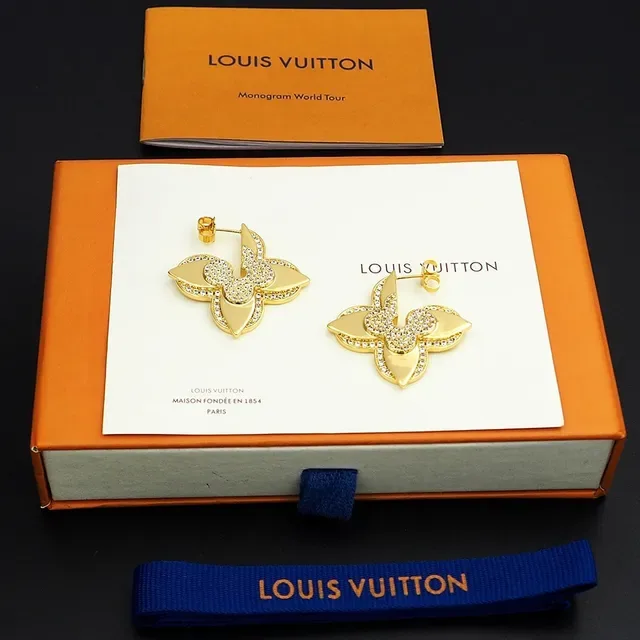 Louis Vuitton Medaillon Fleur-de-Lis Pavé Gold-Tone Earrings 2