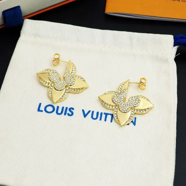 Louis Vuitton Medaillon Fleur-de-Lis Pavé Gold-Tone Earrings 8