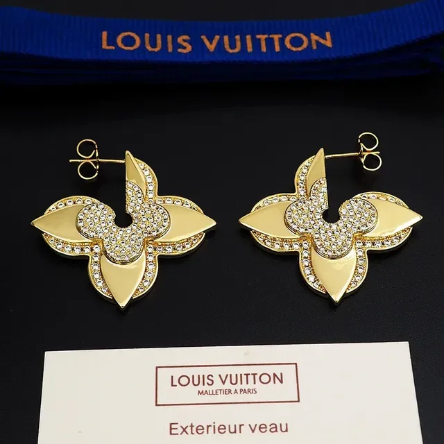 Louis Vuitton Medaillon Fleur-de-Lis Pavé Gold-Tone Earrings 9