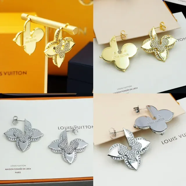 Louis Vuitton Medaillon Fleur-de-Lis Pavé Gold-Tone Earrings 10