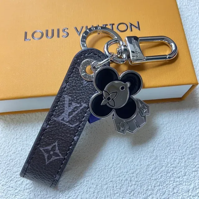 Louis Vuitton Mickey Mouse Charm Keychain Black Silver Monogrammed Leather Metal Crossbody Bag 2