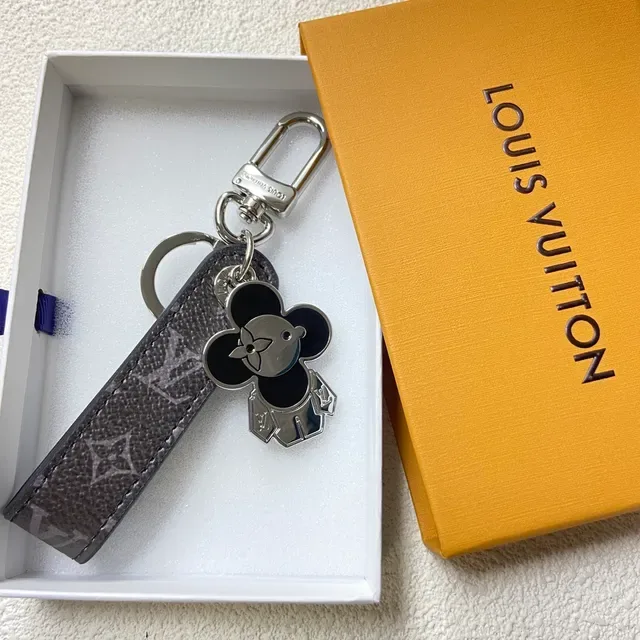 Louis Vuitton Mickey Mouse Charm Keychain Black Silver Monogrammed Leather Metal Crossbody Bag 3