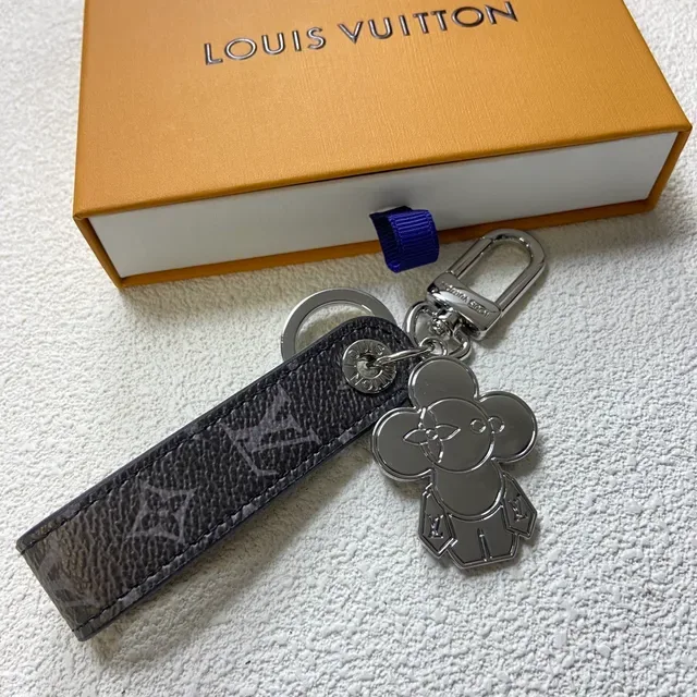 Louis Vuitton Mickey Mouse Charm Keychain Black Silver Monogrammed Leather Metal Crossbody Bag 4