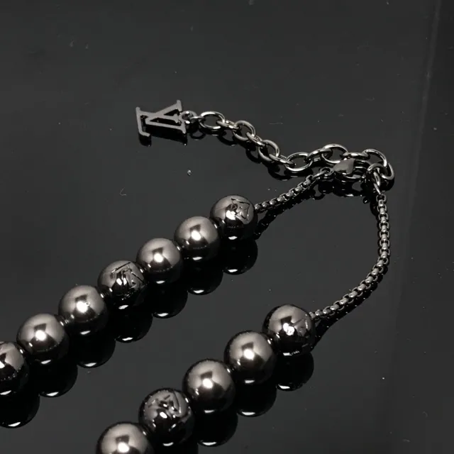 Louis Vuitton Monogram Bead Necklace Metallic Gray Necklaces 4