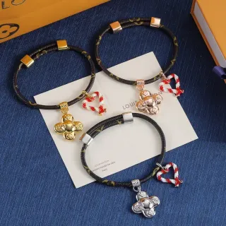 Louis Vuitton Monogram Braided Leather Flower and Heart Charm Bracelets