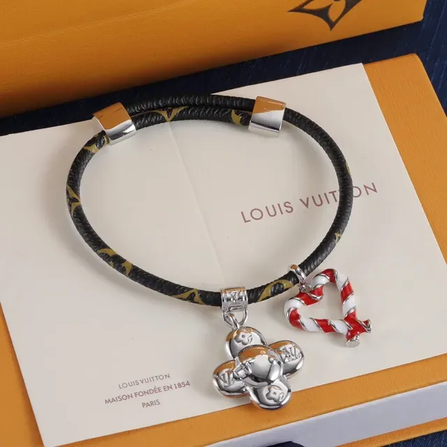 Louis Vuitton Monogram Braided Leather Flower and Heart Charm Bracelets 3