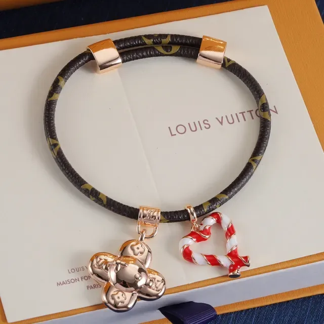 Louis Vuitton Monogram Braided Leather Flower and Heart Charm Bracelets 4