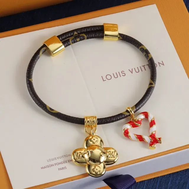 Louis Vuitton Monogram Braided Leather Flower and Heart Charm Bracelets 5