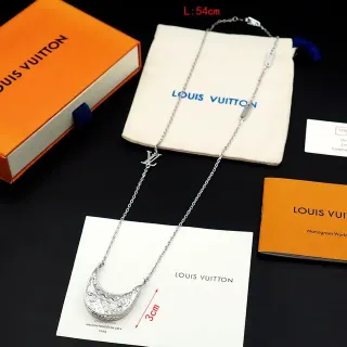 Louis Vuitton Monogram Crescent Pendant Silver Chain Necklace