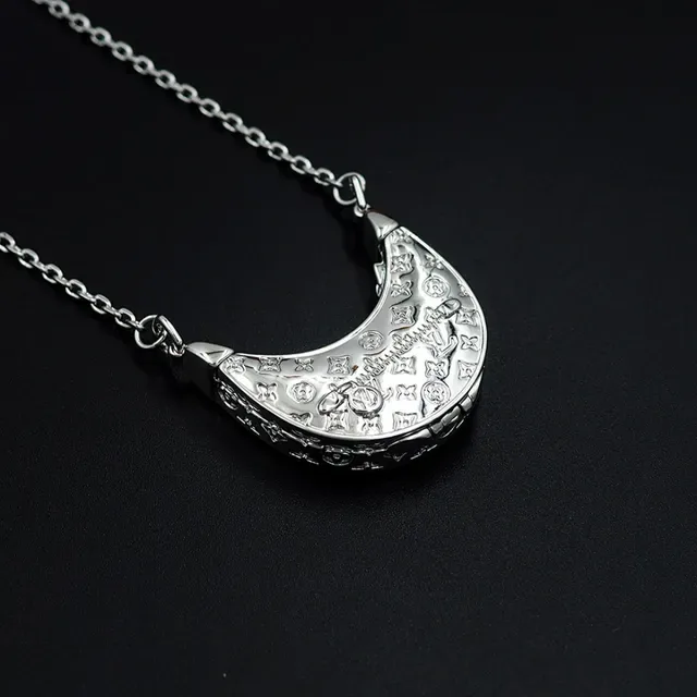 Louis Vuitton Monogram Crescent Pendant Silver Chain Necklace 2