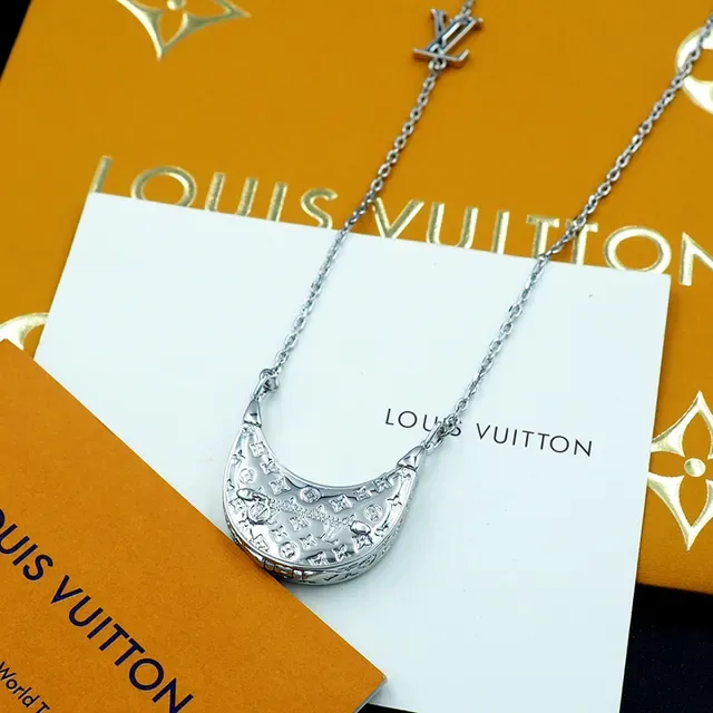 Louis Vuitton Monogram Crescent Pendant Silver Chain Necklace 4