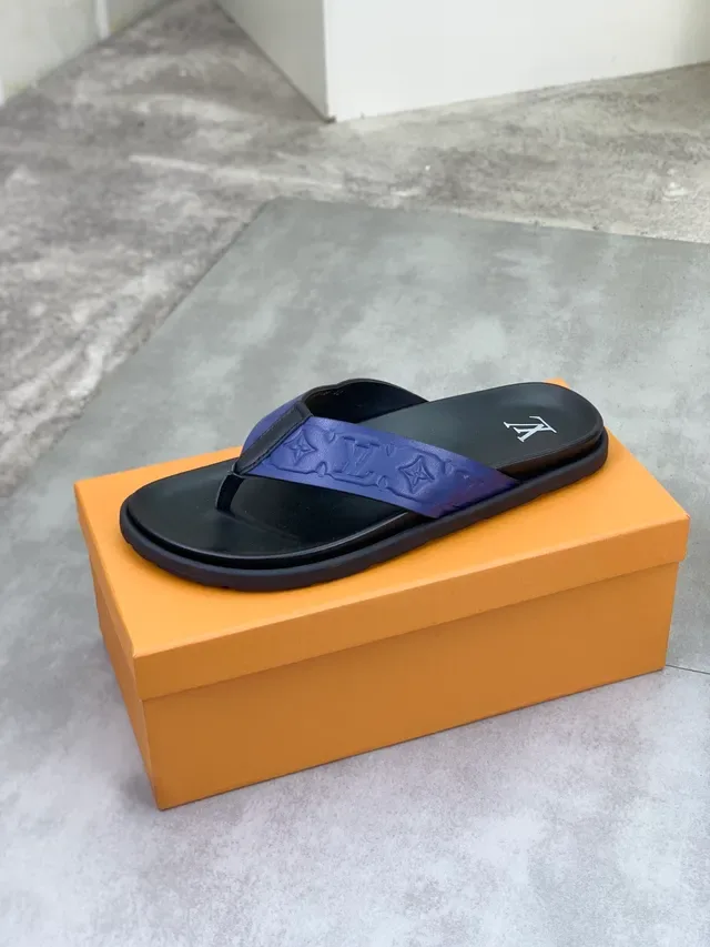 Louis Vuitton Monogram-Embossed Blue and Black Thong Slipper 3