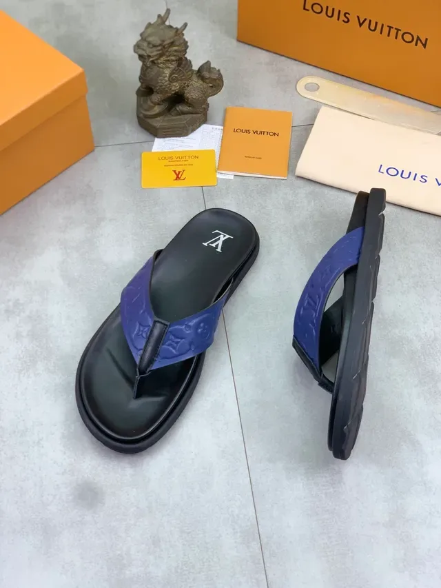 Louis Vuitton Monogram-Embossed Blue and Black Thong Slipper 4