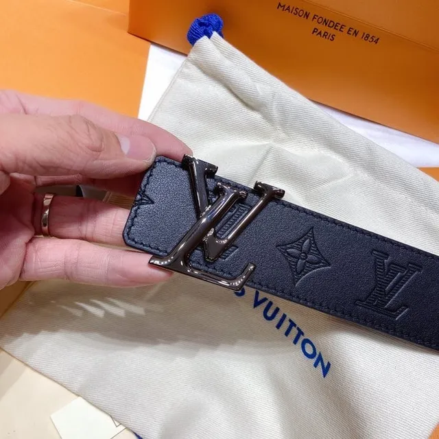 Louis Vuitton Monogram Embossed Navy Leather Belt 2