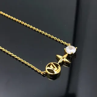 Louis Vuitton Monogram Floral Pendant Gold-Tone Necklace