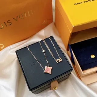 Louis Vuitton Monogram Flower and Lock Pink Gold Rose Chain Enamel Pendant Necklace