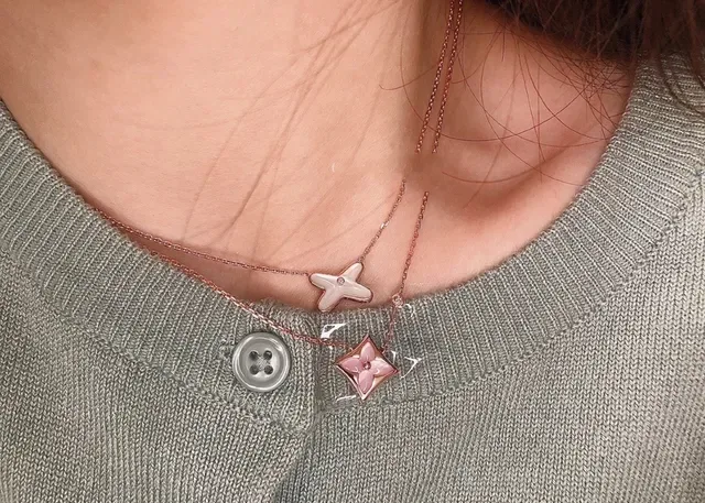 Louis Vuitton Monogram Flower and Lock Pink Gold Rose Chain Enamel Pendant Necklace 2
