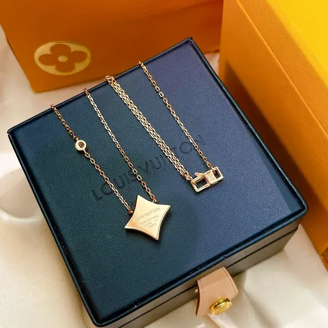 Louis Vuitton Monogram Flower and Lock Pink Gold Rose Chain Enamel Pendant Necklace 7