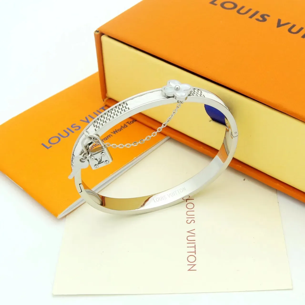 Louis Vuitton Monogram Flower Bangle Gold Brown Rigid Hinged Bangles Four-Petal Floral Motif Bracelet 4