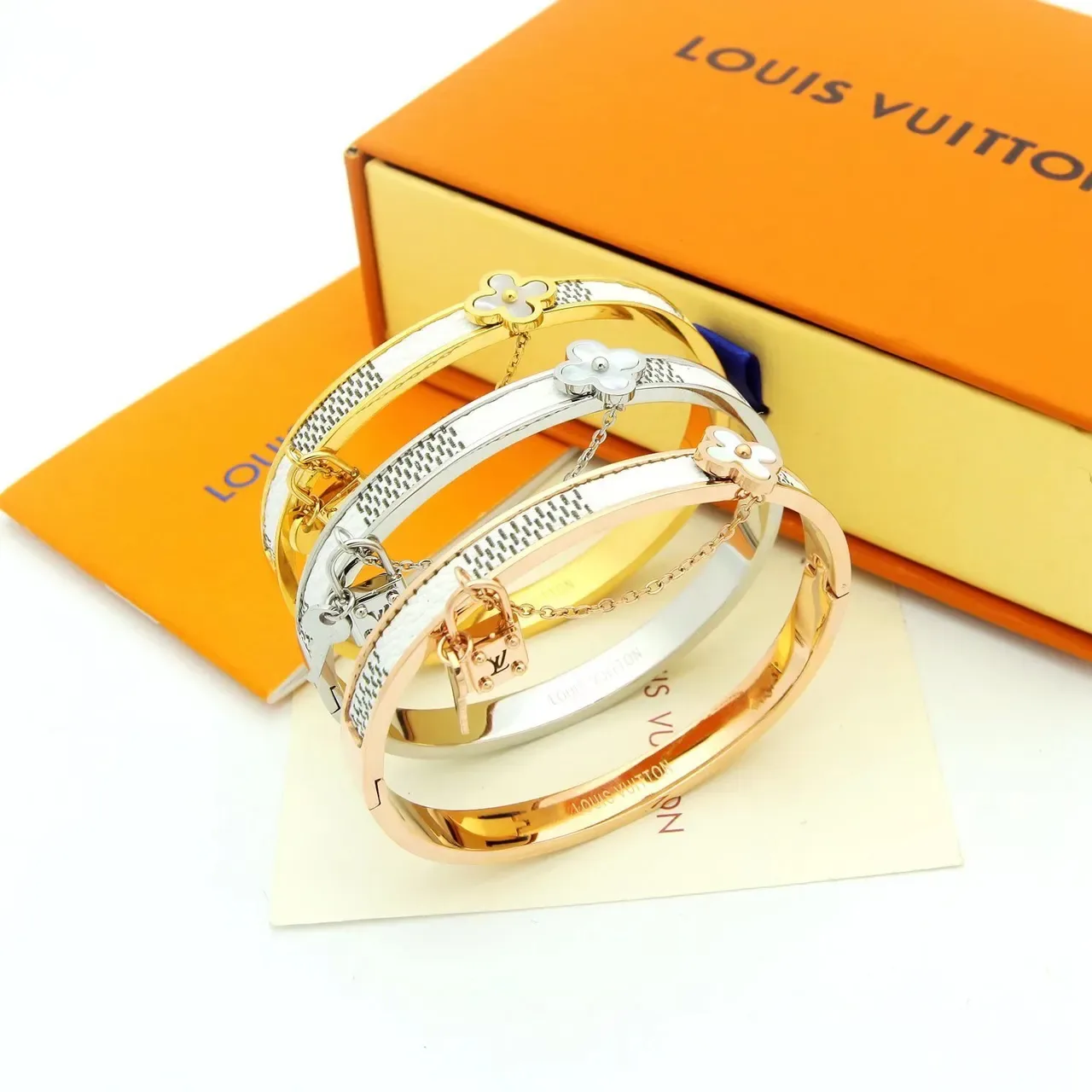 Louis Vuitton Monogram Flower Bangle Gold Brown Rigid Hinged Bangles Four-Petal Floral Motif Bracelet 7