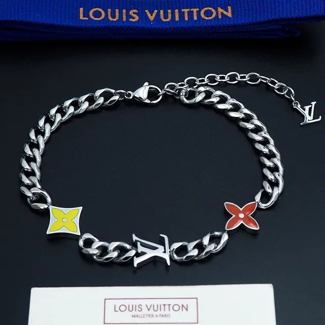 Louis Vuitton Monogram Flower Charm Silver-Tone Chain Bracelet 7