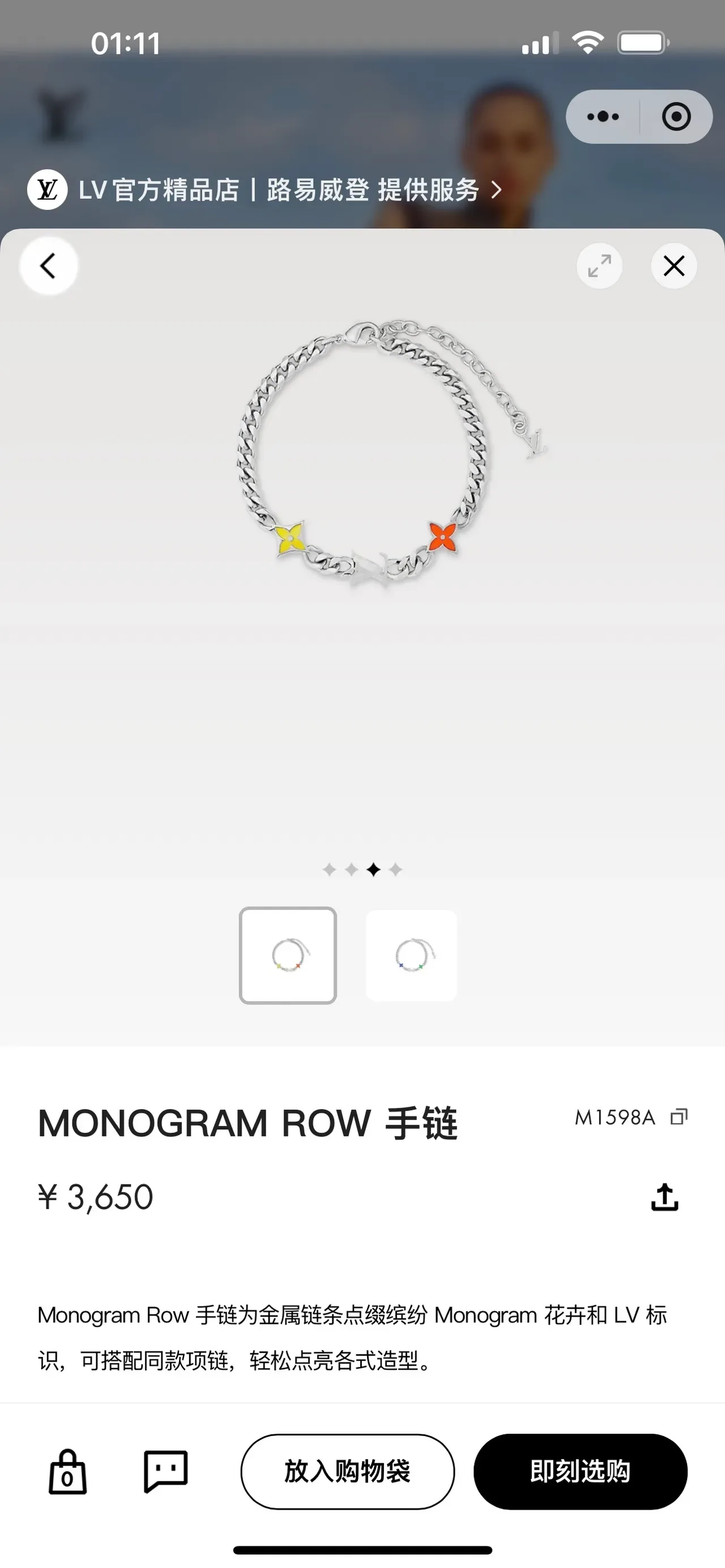 Louis Vuitton Monogram Flower Charm Silver-Tone Chain Bracelet 10