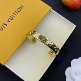 Louis Vuitton Monogram Flower Embossed Gold-Tone Cuff Bracelet