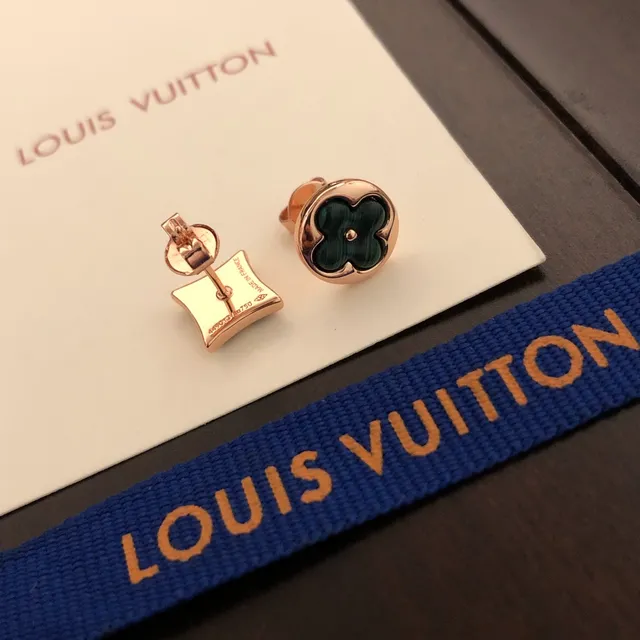 Louis Vuitton Monogram Flower Green Enamel Rose Gold Stud Earrings 5