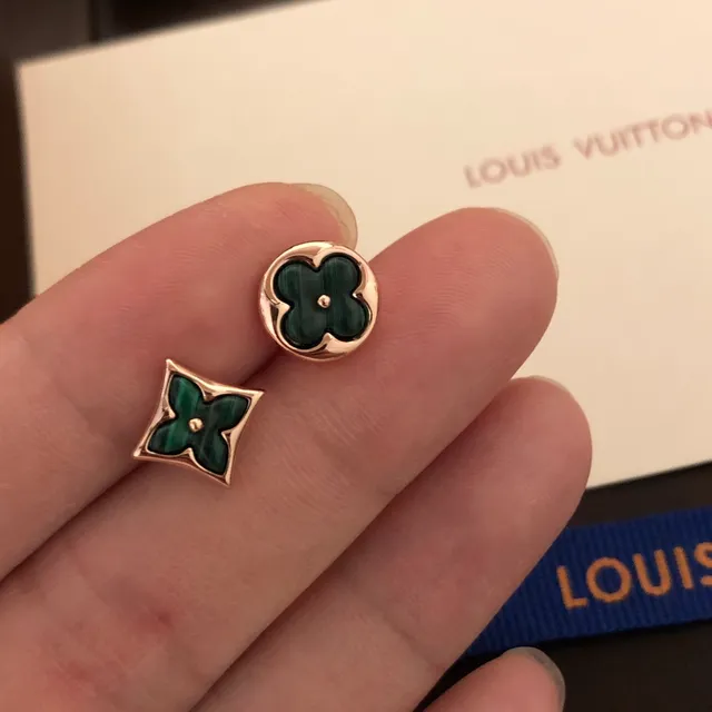 Louis Vuitton Monogram Flower Green Enamel Rose Gold Stud Earrings 7