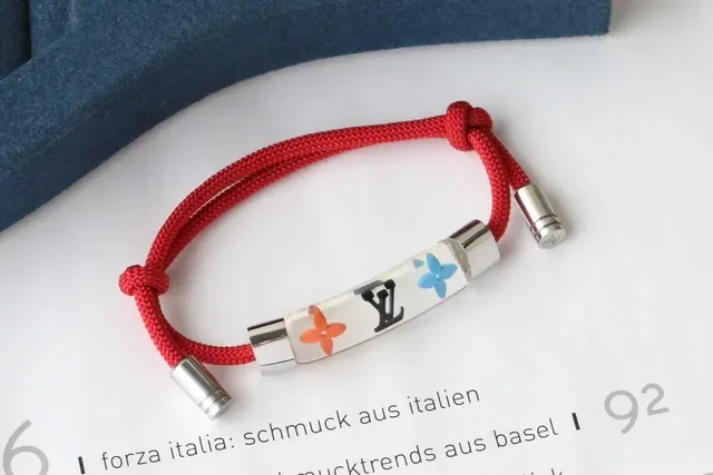 Louis Vuitton Monogram Flower Red Braided Cord Bracelet 4