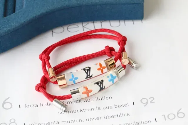 Louis Vuitton Monogram Flower Red Braided Cord Bracelet 5