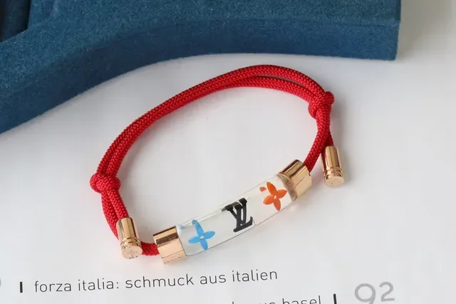 Louis Vuitton Monogram Flower Red Braided Cord Bracelet 6