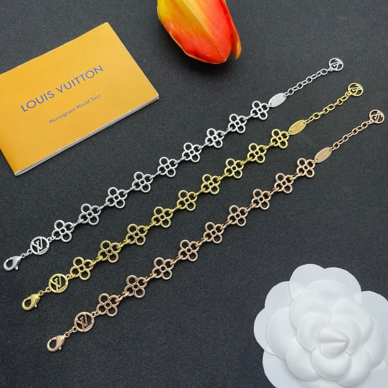 Louis Vuitton Monogram Flower Silver-Tone Floral Link Bracelet 3