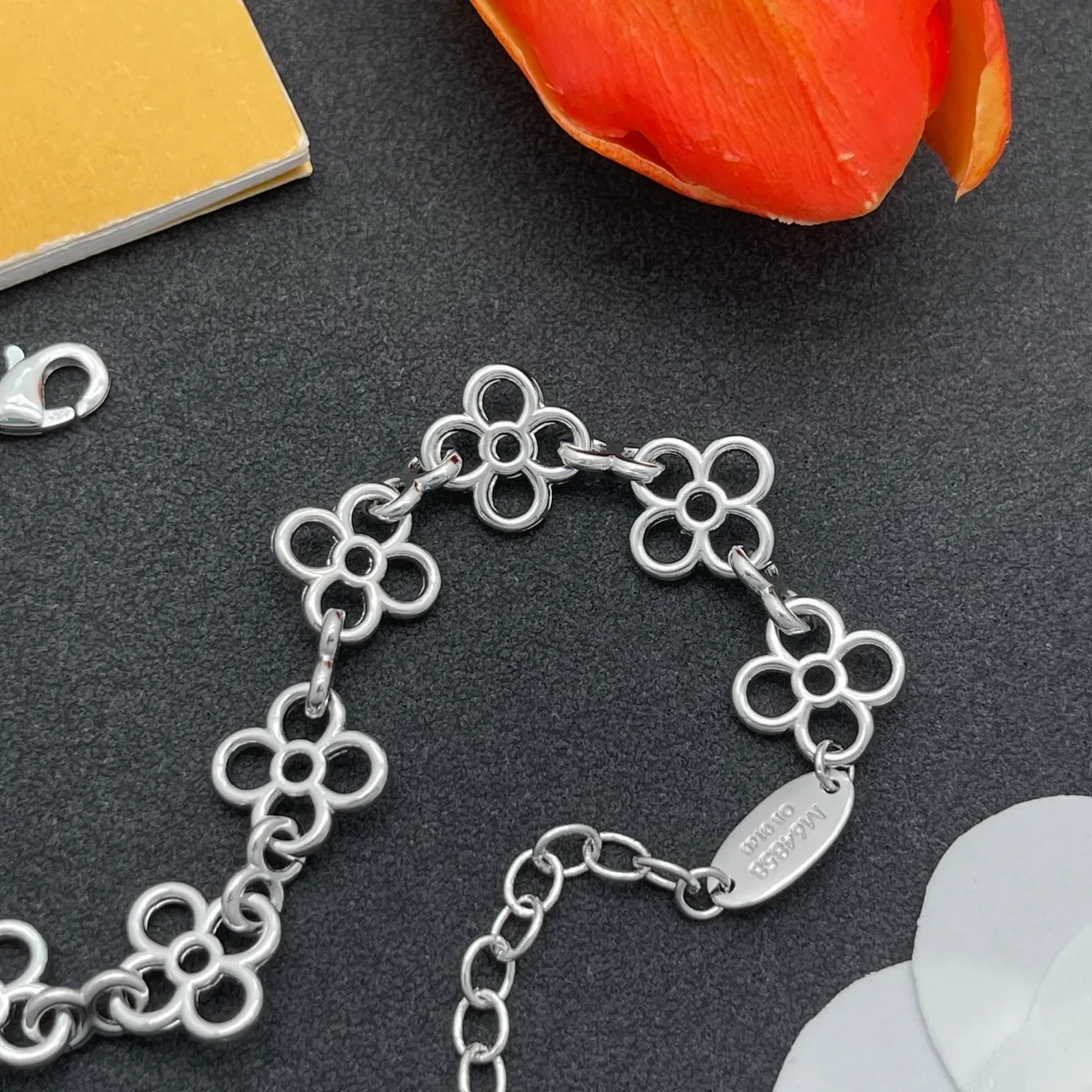 Louis Vuitton Monogram Flower Silver-Tone Floral Link Bracelet 5