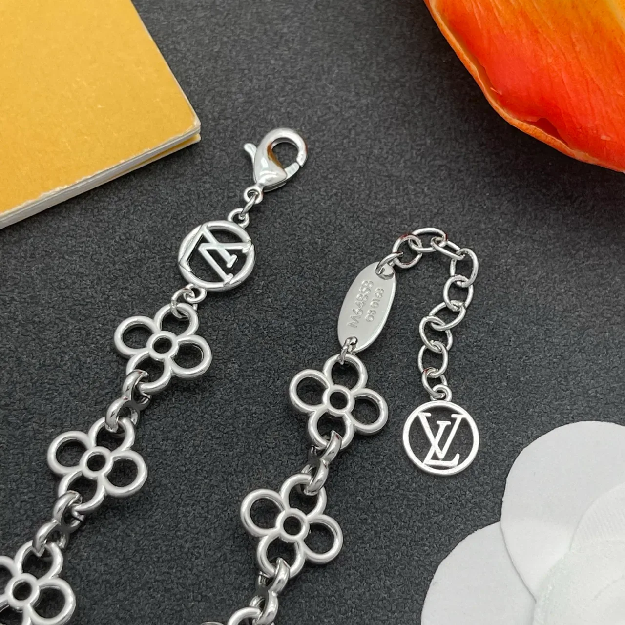 Louis Vuitton Monogram Flower Silver-Tone Floral Link Bracelet 6