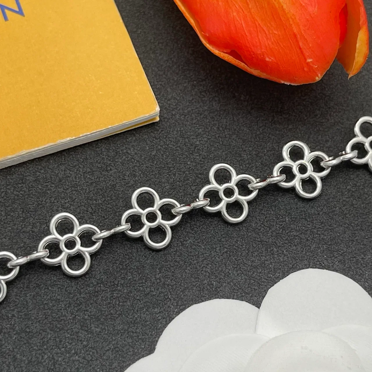 Louis Vuitton Monogram Flower Silver-Tone Floral Link Bracelet 7