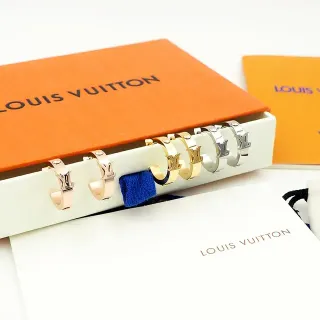 Louis Vuitton Monogram Hoop Gold Silver Monogrammed Metallic Earrings