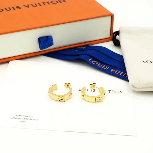 Louis Vuitton Monogram Hoop Gold Silver Monogrammed Metallic Earrings 3