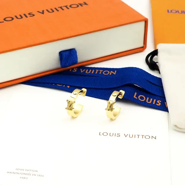 Louis Vuitton Monogram Hoop Gold Silver Monogrammed Metallic Earrings 6