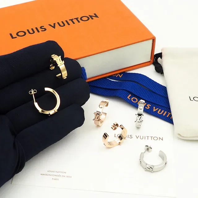 Louis Vuitton Monogram Hoop Gold Silver Monogrammed Metallic Earrings 9