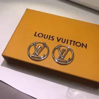 Louis Vuitton Monogram Hoop Silver Beige Circular Earrings