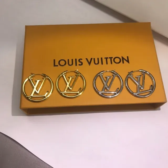 Louis Vuitton Monogram Hoop Silver Beige Circular Earrings 2