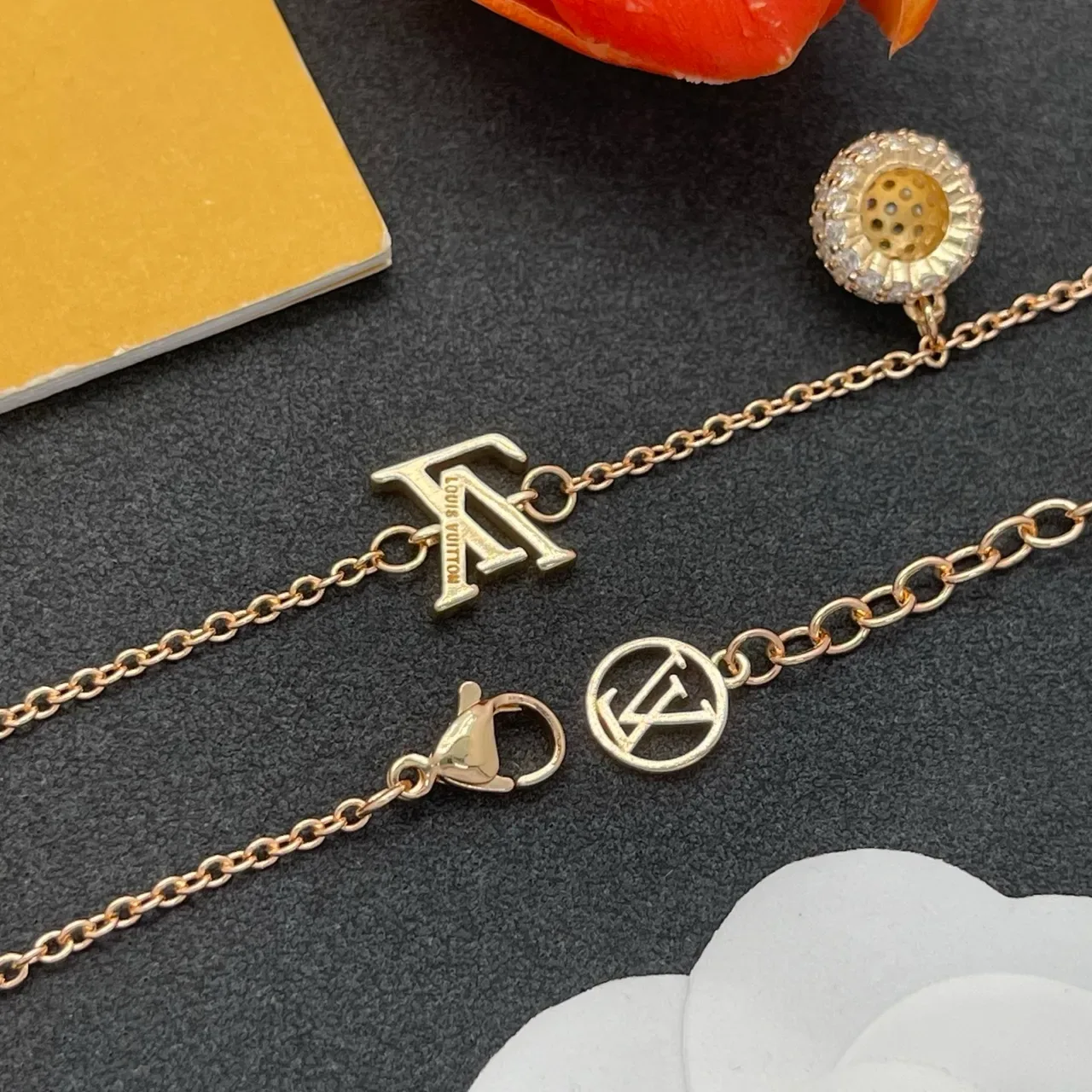 Louis Vuitton Monogram Jewelry Gold Silver Chain Charms Bracelet 3
